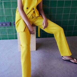 Women's 100% Linen Yellow Pants